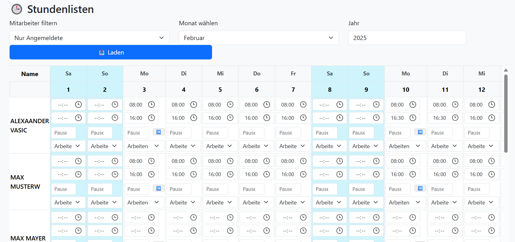 Zeiterfassung Vorschau